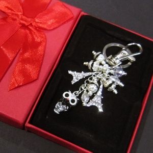 NEW Owl black silver beads Keychain Purse Charm